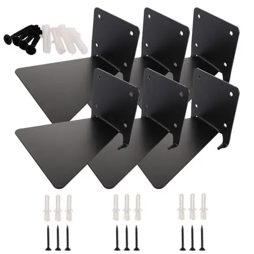 Produktbild: CYEER 6 Stück Unsichtbares Bücherregal Wand, Schwarz Schwebendes Bücherregal für Bücher, Metall Schwimmende Bücherregale Wand für Büro Klassenzimmer Bibliothek