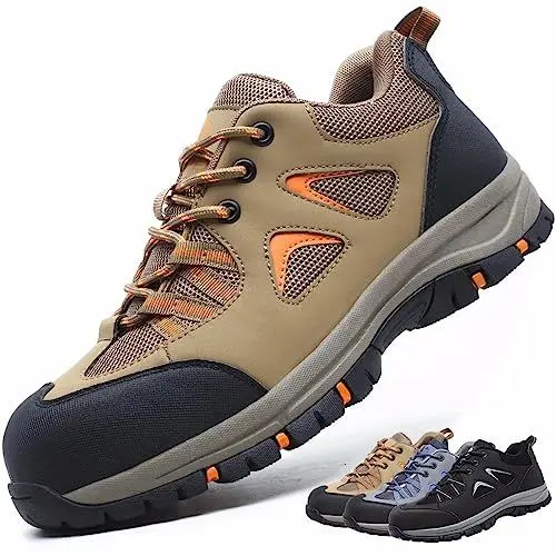 Produktbild: CYKYGGO Arbeitsschuhe Herren Sicherheitsschuhe Damen Leicht Atmungsaktiv rutschfeste Anti Smashing Stahlkappenschuhe Khaki 46