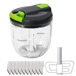 Produktbild: CYLBAQ Zwiebelschneider Manuell 900ml,Gemüse Zwiebel Zerkleinerer mit seilzug, Gemüseschneider Manuell mit 10 Edelstahlklingen und 1 Mixer, Multizerkleinerer Onion Chopper