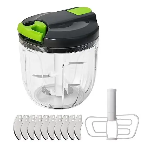 Produktbild: CYLBAQ Zwiebelschneider Manuell 900ml,Gemüse Zwiebel Zerkleinerer mit seilzug, Gemüseschneider Manuell mit 10 Edelstahlklingen und 1 Mixer, Multizerkleinerer Onion Chopper