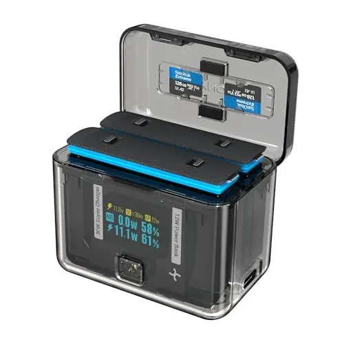 Produktbild: CYNOVA Schnellladenabe für Insta360 X4 Batterie, 30W Dual Ladegerät OLED Bildschirm Intelligente für Insta360 X4 Zwei-Wege-Ladekoffer mit 12W Ausgang, Insta360 X4 Zubehör（Batterien Nicht enthalten）