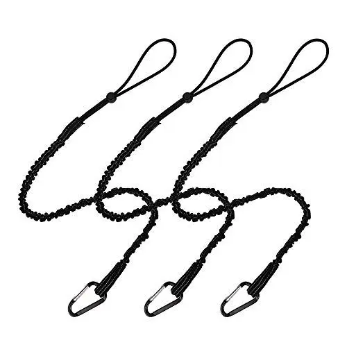 Produktbild: CYSKY Werkzeug-Schlüsselband, 3 Stück mit Aluminiumkarabiner und Verstellbarer Schlaufe, maximales Gewicht 13.6KG / 30lb, Absturzsicherung mit Schockseilstopper, Sicherheitsleine für Arbeitsgeräte