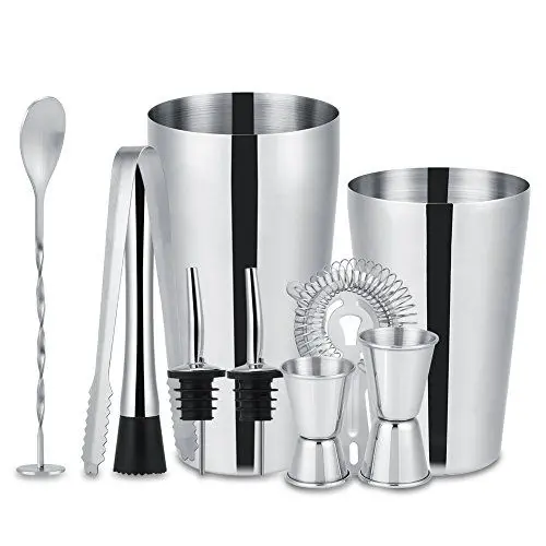 Produktbild: CYTGOUPER 10-teiliges Mixology-Barkeeper-Set, professionelles Edelstahl-Cocktail-Shaker-Set, Eiszange, Rührlöffel, Stößel, Jigger, Ausgießer, Werkzeuge für Bargeschirr-Set