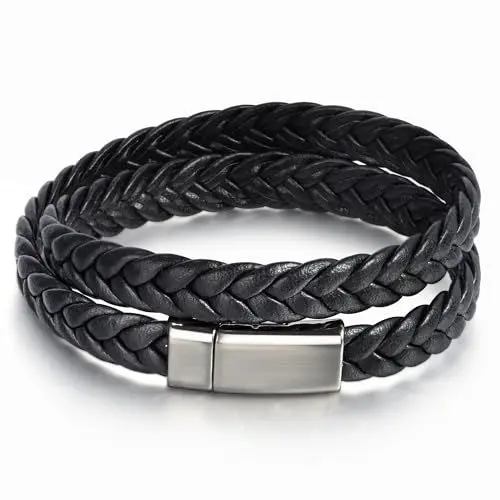 Produktbild: CyxenNova Armband Herren Lederarmband Herren Armbänder Für Herren Geflochtenes Armband Magnetverschluss Schmuck Geschenke Für Männer, Papa, Freund, Ehemann, Bruder (Schwarz)
