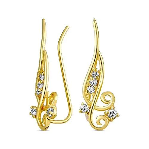 Produktbild: Cz Swirl Wire Ear Pin Climbers Crawlers Ohrringe Für Frauen Für Teenager Runde Cubic Zirconia 14K Gold Plattiert Sterling Silber