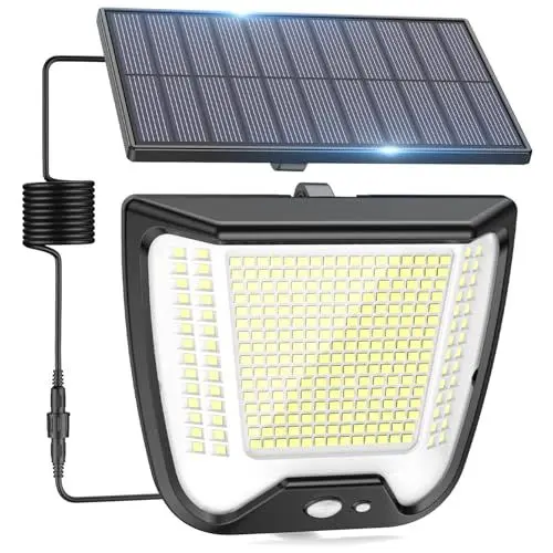 Produktbild: CZHHMART Solarlampen Strahler Außen LED mit Bewegungsmelder - 288 LED Solar Lampe Aussen IP65 Wasserdicht Solarleuchte 3 Modi Flutlicht mit 5m Kabel Außenlampe Outdoor Solarstrahler für Garten Garage