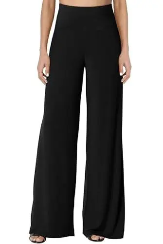 Produktbild: CZIMOO Palazzo Hose Damen Elegant Stoffhose Loungehosen Hohe Taille Lässig Marlenehose mit Weites Bein Sommer Yoga-Hose Schwarz M