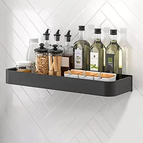 Produktbild: CZKDTT Gewürzregal,Küchenregal wand ohne Bohren,Gewürzregal Hängend,Gewürzregal Schublade Organizer für Gewürze,Gewürzregal für Badzimmer und Küche,40cm schwarz