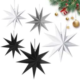 Produktbild: CZMAO 5 Stück Papiersterne für Weihnachts Deko, 9 Zacken 30cm x 3 + 45cm x 2 Weihnachtspapiersterne Sterne Papier zum Fenster Dekoration, Advent, Weihnachtsbaum,Fenster Dekoration