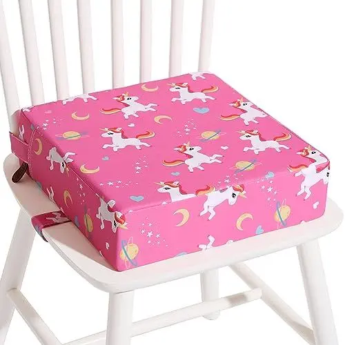 Produktbild: Czrrzl SitzerhöHung Stuhl Kind Flexible Waschbar Zerlegbar Tragbare Karikatur Sitzerhöhung Kinder 2Sicherheits Schnalle Rutschfeste Stuhlerhöhung Kinder Boostersitz für Zuhause Unterwegs（Rosa Einhorn）