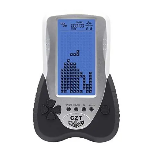 Produktbild: CZT Retro Brick Spielkonsole Blaues Hintergrundbeleuchtung 23 Spiele Tank Battle/Racing Kann Kopfhörer anschließen Puzzle EIN rätsel Tasche Handheld Porable Kinderspielzeug (Schwarz)