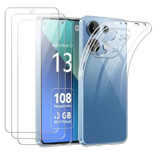 Produktbild: Czyoa Handyhülle für Xiaomi Redmi Note 13 4G（Nicht für 5G）und 3 Stücke Schutzfolie, Weich und Transparent TPU Hülle, Stoßfest und Anti-gelb Schutzhülle
