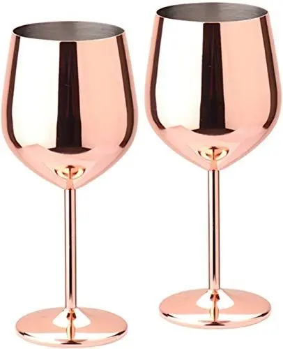 Produktbild: D L D Rotweinglas aus Edelstahl mit Metallstiel, bruchsicher, für Weißwein/Rotwein, Cocktailgläser, unzerbrechlich, BPA-frei, Kelche, Saft, Getränke, Champagner, Party, Barzubehör (2 Stück Rotgold)