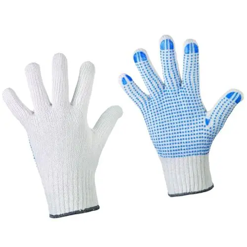 Produktbild: D2D | 24 Paar - Weiße Strickhandschuhe mit Blauen PU-Noppen - Größe: 11 (XXL) - aus Baumwolle Norm EN 388 - Umzugshandschuhe - Monatgehandschuhe - Rutschfeste Handschuhe