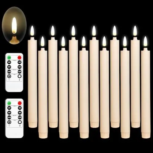 Produktbild: Da by LED Kerzen, Neue 3D Batteriekerze Fensterkerzen, H 26 cm LED Flammenlose flackernde Batteriekerzen mit Remote Candles/Timer-Funktion (warmweißes Licht) -12er-Set
