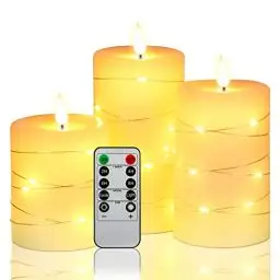 Produktbild: Da by LED Kerzen, mit eingebetteten Lichterketten, 3-LED-Kerzen, mit 10-Tasten-Fernbedienung, 24-Stunden-Timer-Funktion, tanzender Flamme, echtem Wachs, batteriebetrieben.