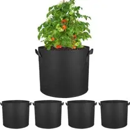 Produktbild: DabbOo Pflanzsack aus Vliesstoff 5 Stück 3 Gallonen Pflanzenbau-Beutel Nichtgewebtes Gewebe Breathable Wachsen Verdickter Belüftungs Pflanztasche mit Bügel-Griffen für Pflanzen Gemüse Tomaten Blumen