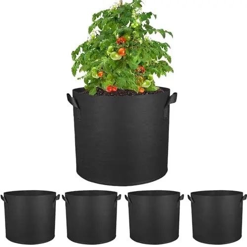 Produktbild: DabbOo Pflanzsack aus Vliesstoff 5 Stück 3 Gallonen Pflanzenbau-Beutel Nichtgewebtes Gewebe Breathable Wachsen Verdickter Belüftungs Pflanztasche mit Bügel-Griffen für Pflanzen Gemüse Tomaten Blumen