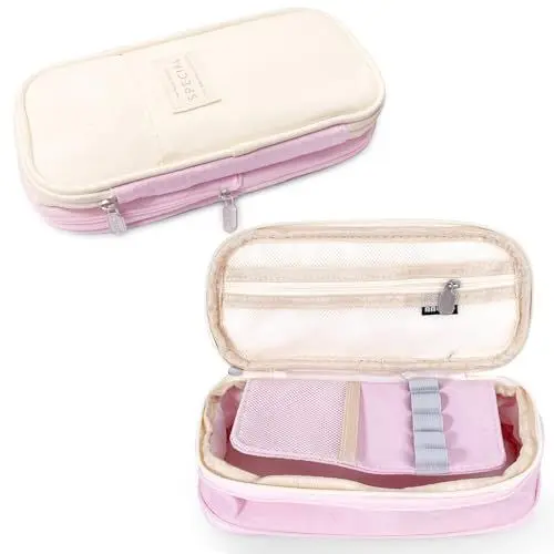 Produktbild: dabinzhijia Federmäppchen, Mädchen Mäppchen Etui, Federmappe Groß, Aesthetic Mäppchen, Pencil Case Schule Zubehör für Middle School College Office Studentin (Rosa Beige)