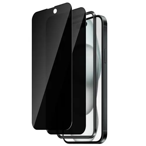 Produktbild: Dabuu Full Screen Sichtschutz Schutzfolie für iPhone 15 für Panzerglas, 9H Härte Anti-Spy Panzer Schutz Glas Folie mit Positionierhilfe, Privacy Displayschutz Schutzglas, Anti-Spähen Blickschutzfolie
