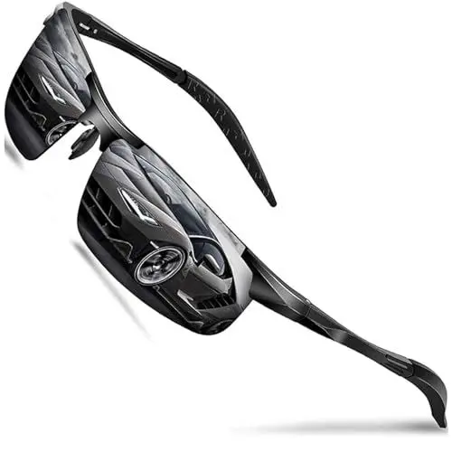 Produktbild: DADA-PRO Sonnenbrille Herren Polarisiert Fahrradbrille Sportbrille Verspiegelt Fahrerbrille mit Metallrahmen Ultraleichte UV400 Schutz 8177 (Schwarz/Nicht Vespiegelte Linse)