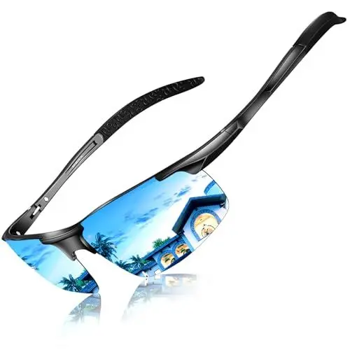 Produktbild: DADA-PRO Sonnenbrille Herren Polarisiert Fahrradbrille Sportbrille Verspiegelt Fahrerbrille mit Metallrahmen Ultraleichte UV400 Schutz 8177 (Blau Linse Verspiegelt)