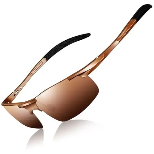 Produktbild: DADA-PRO Sonnenbrille Herren Polarisiert Fahrradbrille Sportbrille Verspiegelt Fahrerbrille mit Metallrahmen Ultraleichte UV400 Schutz 8177 (Braun Neu)