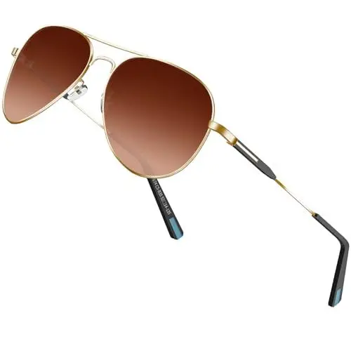 Produktbild: DADA-PRO Sonnenbrille Herren Polarisiert Pilotenbrille Damen Metallrahmen Retro Fliegerbrille UV400 Schutz Polarized Sunglasses Men Women (Braun)