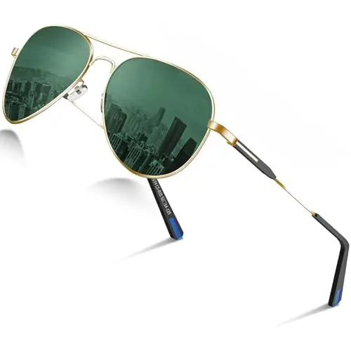 Produktbild: DADA-PRO Sonnenbrille Herren Polarisiert Pilotenbrille Damen Metallrahmen Retro Fliegerbrille UV400 Schutz Polarized Sunglasses Men Women (Grün)