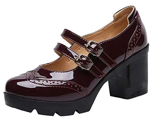 Produktbild: DADAWEN Damen Pumps Plateau Mary Janes mit Blockabsatz Lackschuhe Klassiker Kleid Schuhe