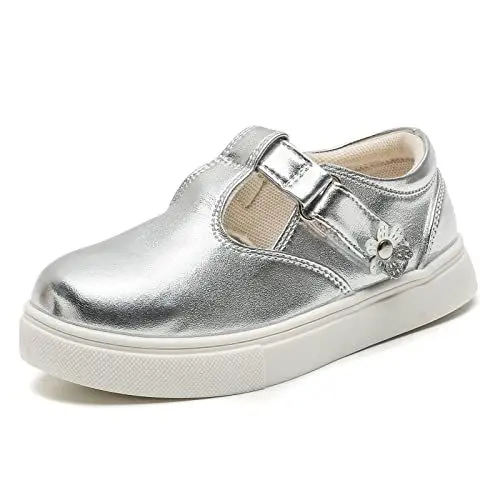 Produktbild: DADAWEN Mädchen T-Spangen Mary Jane Ballerinas Taufschuhe,Silber,28 EU