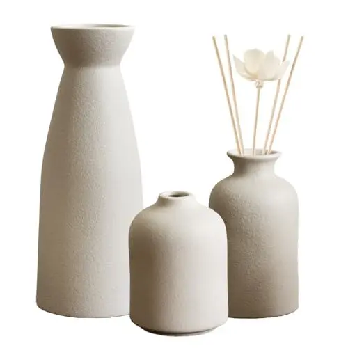 Produktbild: DADEA 3 Stück Keramikvasen, Keramikvasen mit Mattierter Textur, Trockenblumenvasen, Heimdekoration, Exquisite Stilvolle Blumenvase, Vasen für die Dekoration, Mehrzweck-Blumenvasen für die(Weiß)