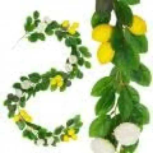 Produktbild: DADEA Simulierte Eukalyptus-Zitronen-Girlande, Künstliche Zitronen-Girlande mit Grün, Zitronen-Dekor mit Weißen Blumen, Zitronen-Dekorationen, Zitronenblätter für Hochzeit,(1PCS-Grün)
