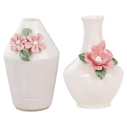 Produktbild: DADEA Zarte Keramikvase mit Keramikblumen, Handgefertigte Keramikvase, Dekorative Vase, Keramikvasen für Heimdekoration, Blumenvasen, Weit Verbreitete Moderne Vase für das(Reichtum und Wohlstand)