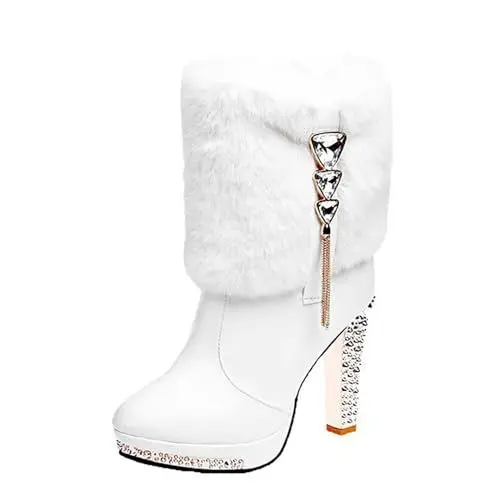 Produktbild: Däumling Mädchen 35 Damen-Stiefeletten, hohe Absätze, Dicke Absätze, Damenstiefel, Bequeme Stiefel Rot Damen 42 (White, 36)