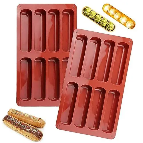 Produktbild: Dafencar Silikonform Riegel, 2pcs Riegelform Silikon, 8 Mulden, Antihaft, Leicht zu Reinigen, Silikonform Rechteckig für Brot, Muffin, Brownie, Müsliriegel, Käsekuchen, Seife (Ochsenblutrot)