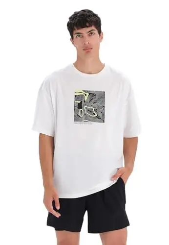 Produktbild: Dagi Men's Short Sleeve Crew Neck Striped Regular T-Shirt, Off White, L