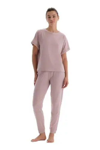 Produktbild: Dagi Women's Light Pink Short Sleeve Oversized Top Jogger Lower T-Shirt & Trousers Pyjama Set, Light Pink,S