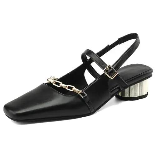 Produktbild: DaHerren Heeled-Sandalen Elegant Dressy Sandalen Low Heel Square Toe Sandalen Knöchelriemchen Formal Suit ScHoHe Arbeit Buro ScHoHe Lack Black Size 38