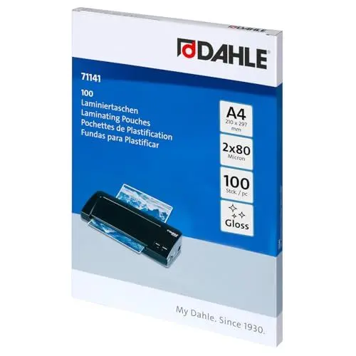 Produktbild: Dahle Laminierfolien A4, 160 Micron (2x80) - 100 Stück - Hochwertiger Schutz für wichtige Unterlagen und Fotos, Glänzend