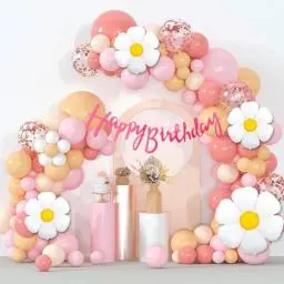 Produktbild: Daidle Ballon Girlande Rosa, Geburtstagsdeko Mädchen Retro Aprikose Rosa Luftballon Girlande Boho Party Dekoration mit Gänseblümchen Luftballons, Baby Shower, Verlobung, Hochzeit, Babyparty Dekoration