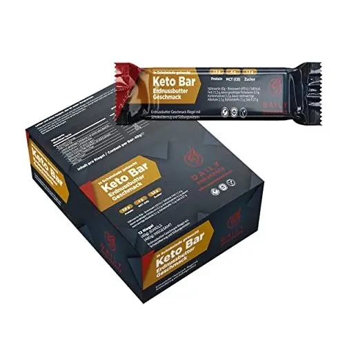 Produktbild: Daily Endurance | Keto Bar | Bester Keto Snack on-the-go | Low Carb, Paleo & Keto Riegel | Vegan Healthy Snacks Keto Schokolade | 12 Bars Erdnussbutter Geschmack mit Sckokoüberzug | 480 g