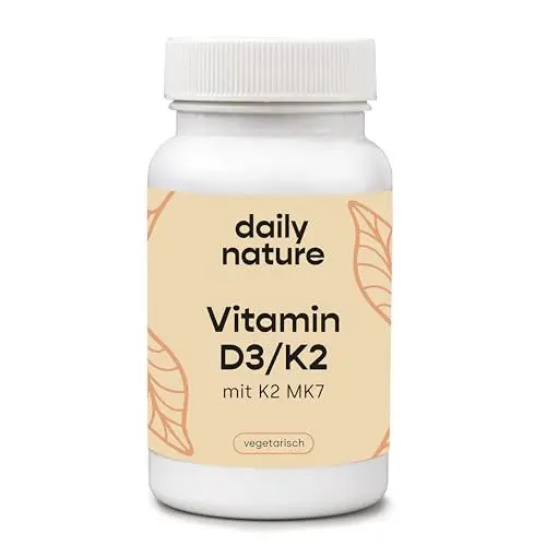 Produktbild: dailynature Vitamin D3 + K2 | 180 Tabletten mit je 5.000 IE D3 hochdosiert + 100 µg K2 | Nahrungsergänzungsmittel - vegetarisch, ohne unerwünschte Zusätze, glutenfrei & laktosefrei | laborgeprüft
