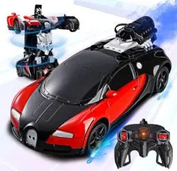 Produktbild: Daioller Ferngesteuertes Auto mit Spray und Lichtern, umwandelbarer Roboter in Autos, Spielzeugfahrzeug mit 2 wiederaufladbaren Batterien, Hobby-RC-Autos für Kinder Jungen Mädchen (Rot)