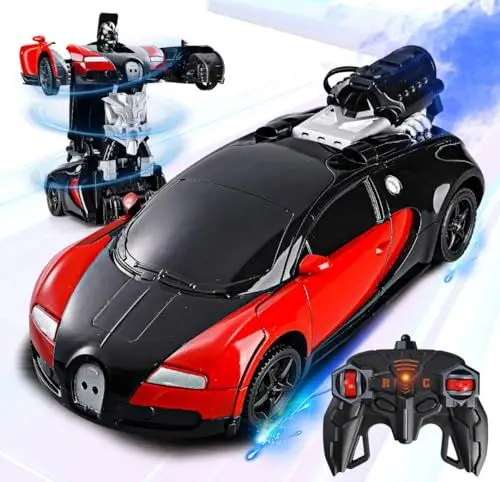 Produktbild: Daioller Ferngesteuertes Auto mit Spray und Lichtern, umwandelbarer Roboter in Autos, Spielzeugfahrzeug mit 2 wiederaufladbaren Batterien, Hobby-RC-Autos für Kinder Jungen Mädchen (Rot)