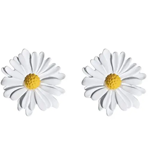 Produktbild: Daisy Ohrringe Bolzen Tiny Ohrstecker Blumen Raupen Ohrring Pflanzen Ohr Schmuck Geschenke für Frau Weibliche (Weiß)