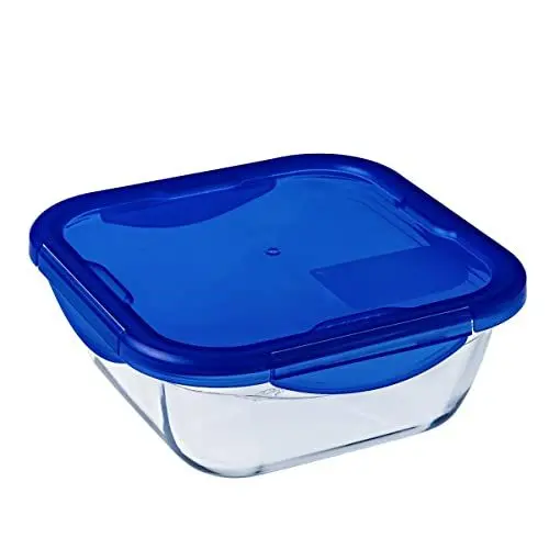 Produktbild: Dajar Glasbehälter mit Deckel Cook und Go, quadratish, Pyrex, 0,8 L, Glas, Blau/transparent, 16,6 x 16,6 x 6,9 cm