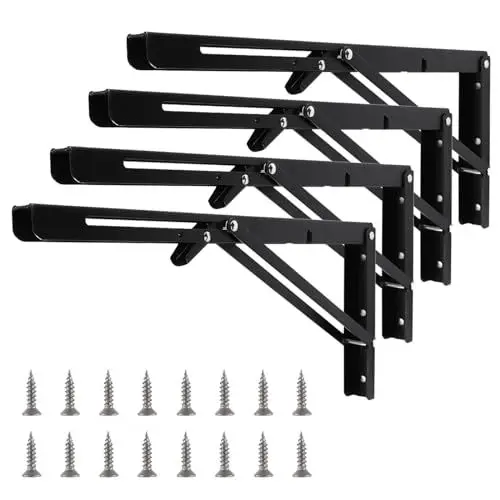 Produktbild: DAJAVE 4 Stücke klappkonsole schwerlast 400mm Schwarz klappscharnier Edelstahl klapptisch wand, wandklapptisch Tisch Klappwinkel 90 Grad for Haus Küche Büro