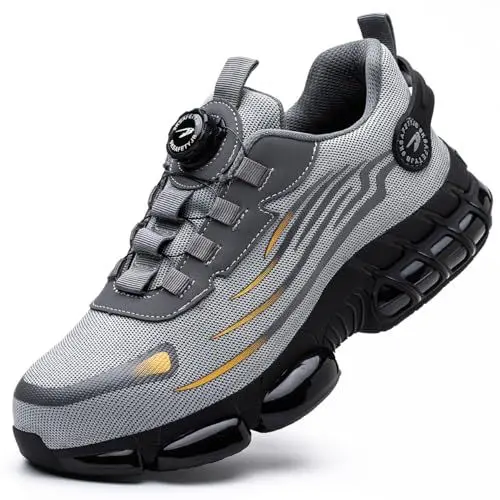 Produktbild: Dajingkj Arbeitsschuhe Herren Damen Leicht Grau Trends Drehknopf Sicherheitsschuhe Safety Sneakers Herren Damen Atmungsaktiv Stahlkappenschuhe Turnschuhe