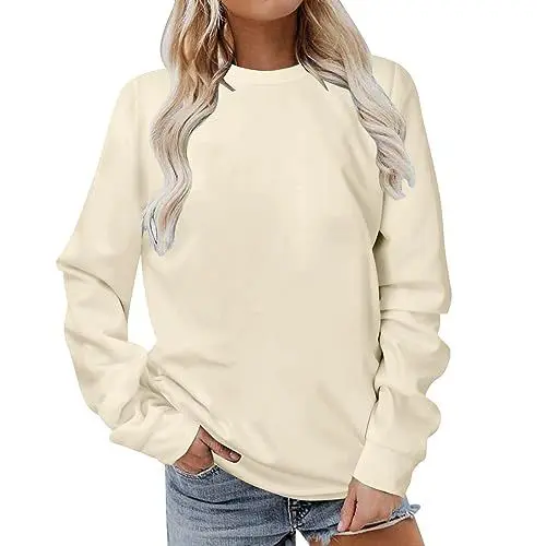 Produktbild: Dajowake Damen Longshirt Sport Langarm Sweatshirt Rundhals Pullover ohne Kapuze Elegant Einfarbig Langarmshirt Locker Casual Oberteil Winter Baumwolle Pulli Sportlich Fitness Streetwear